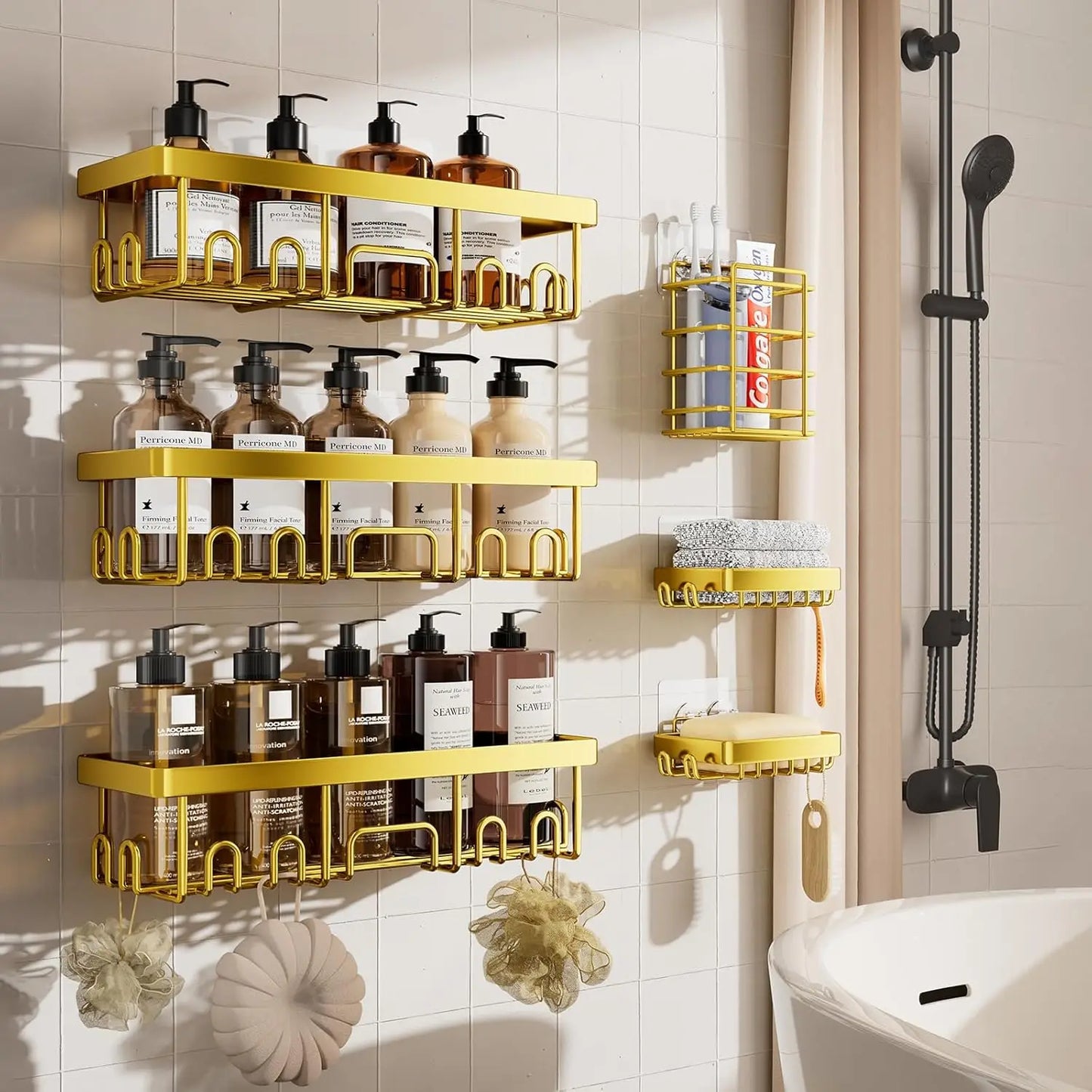 6-Pack Adhesive Shower Caddy Organizer Rack, No-Drill Install — product photo 10
