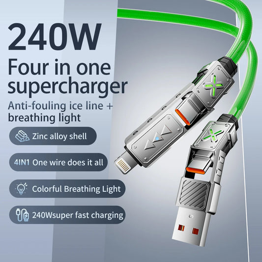 240W 4-in-1 Zinc Alloy Multi-Port Charging Cable — USB-C, Lightning, Micro USB — view 1 of chargers & cables