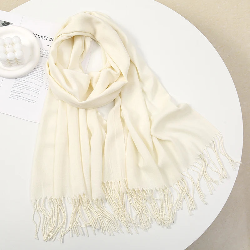 Solid Pashmina Scarf Tassel — Minimalist Cashmere-Feel Capsule Wardrobe Wrap for Women & Men — view 8 of scarves & wraps