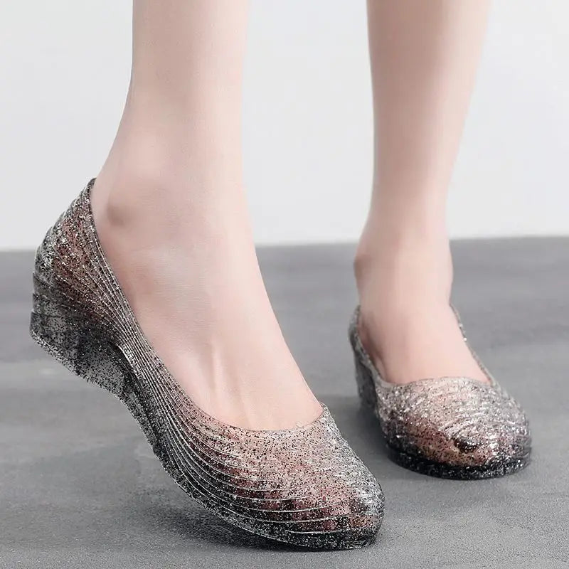Summer Sandals 90s Jelly Clear Wedge — Transparent Slip-On Slingback Sandals for Women — view 7 of summer sandals
