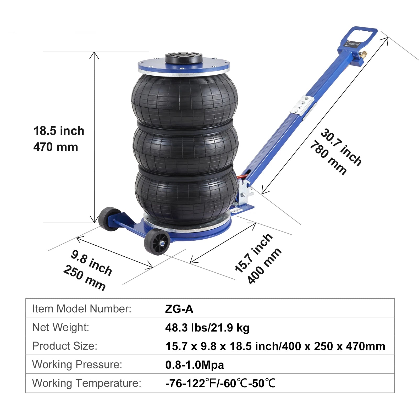 SucceBuy 3/5 Ton Pneumatic Triple Bag Air Jack – Quick Lift Car Repair Jack with Wheels — view 7 of bags & accessories
