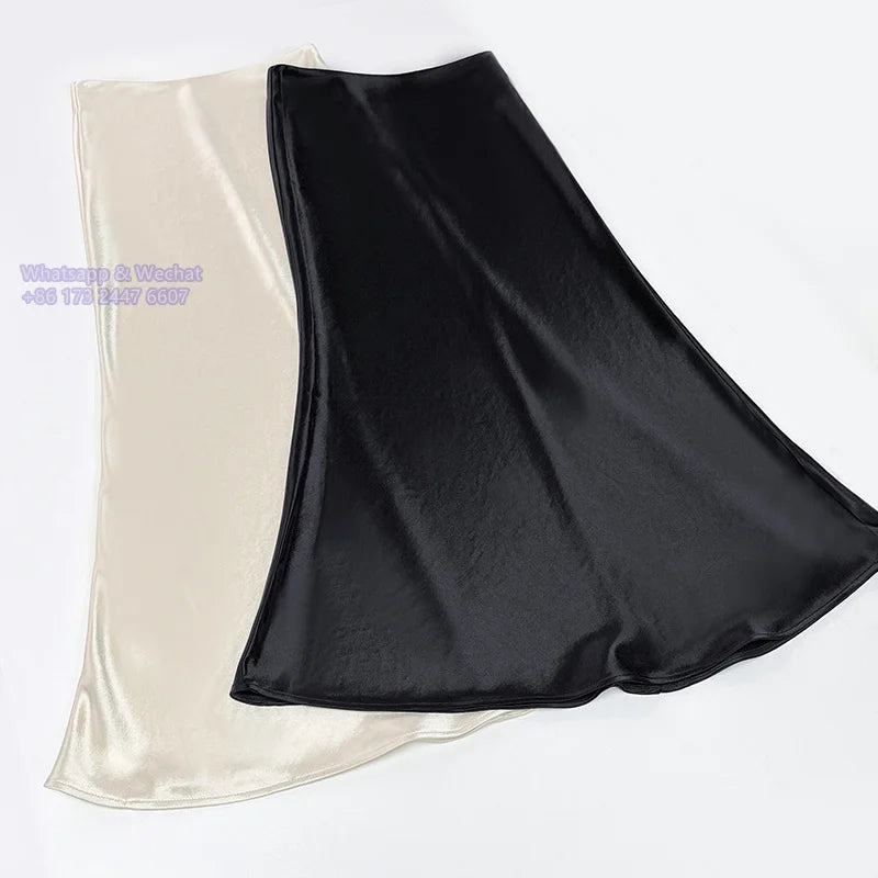 Brand_TOT Summer/Spring Women Skirt Acetate Blended Satin Solid Color Fish Tail High Waist Ankle-Length