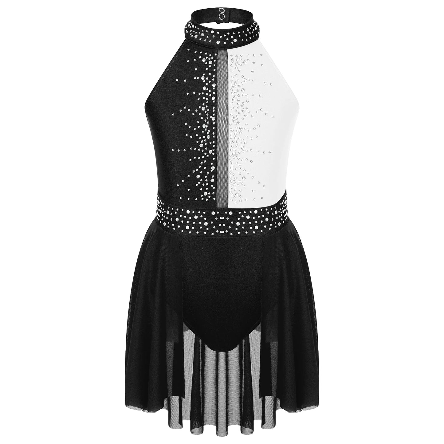 Girls Lyrical Dance Dress - Sleeveless Rhinestone Performance Leotard — view 9 of dance costumes