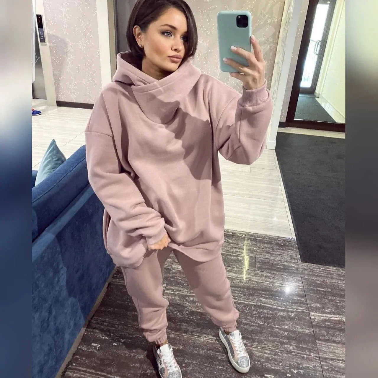 Winter Hooded Tracksuit &mdash; Women&rsquo;s Two-Piece Solid Long-Sleeve Running Sports Suit — view 2 of tracksuits