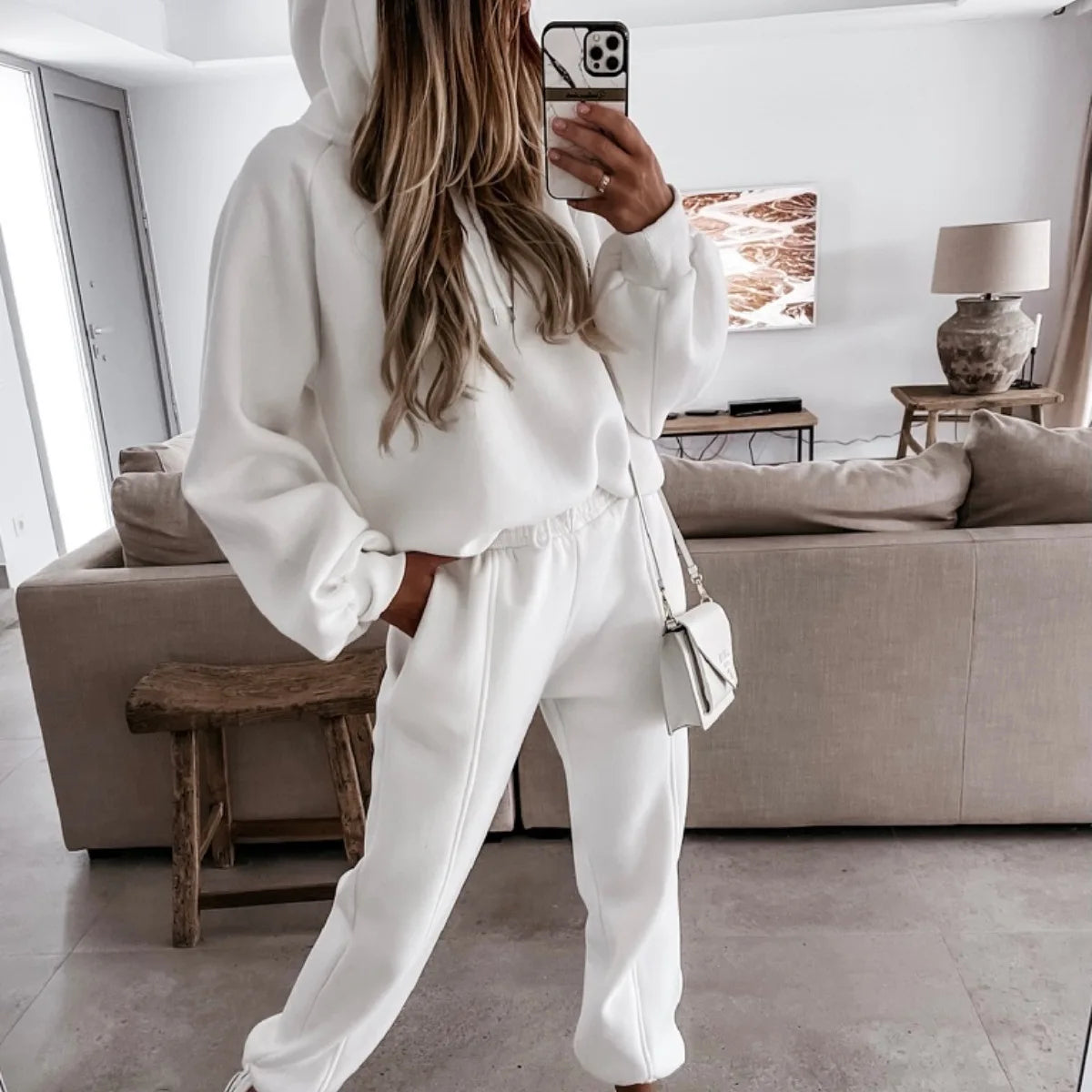 Oversized Fleece Tracksuit &mdash; Women&rsquo;s Winter 2-Piece Hooded Long-Sleeve Lady Suit — view 7 of tracksuits