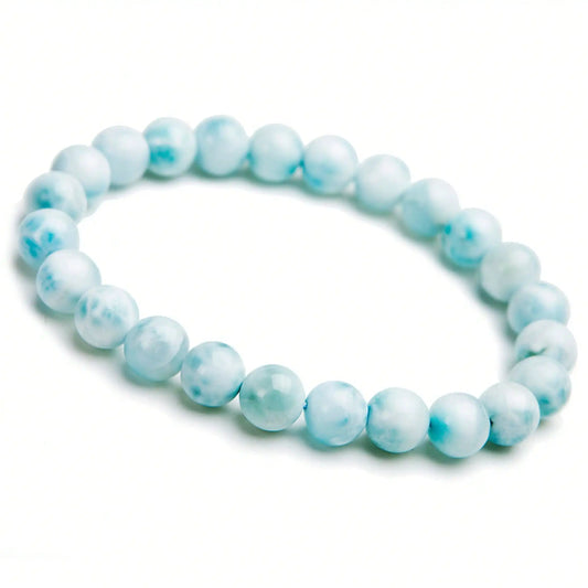 Crystal & Gemstone Larimar Stretch Bracelet — 8mm Natural Blue Bead Jewelry for Women — view 1 of crystal & gemstone