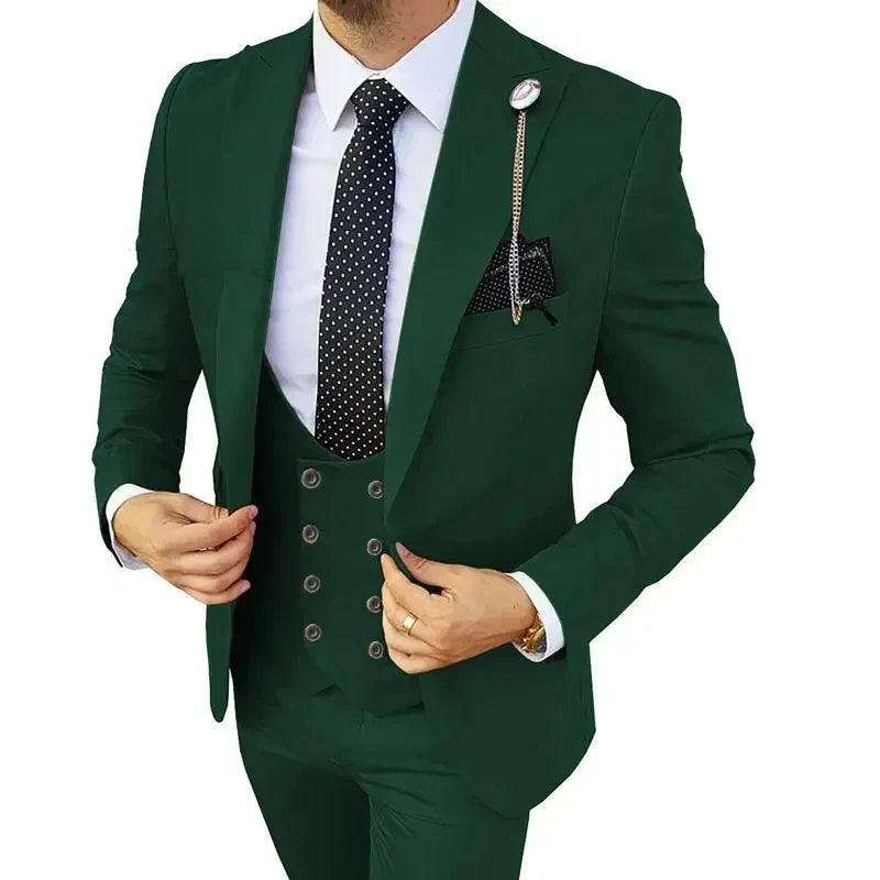 2025 Men’s Slim Fit 3-Piece Suit – Solid Color Business Wedding Set with Blazer, Pants, and Vest