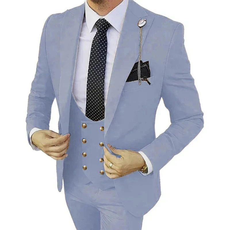 2025 Men’s Slim Fit 3-Piece Suit – Solid Color Business Wedding Set with Blazer, Pants, and Vest