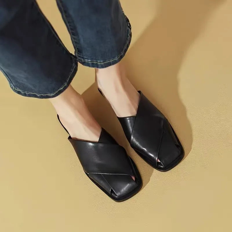 Square-Toe Mules — Elegant Closed-Toe Flat Slip-On Slippers — view 3 of sandals & slides