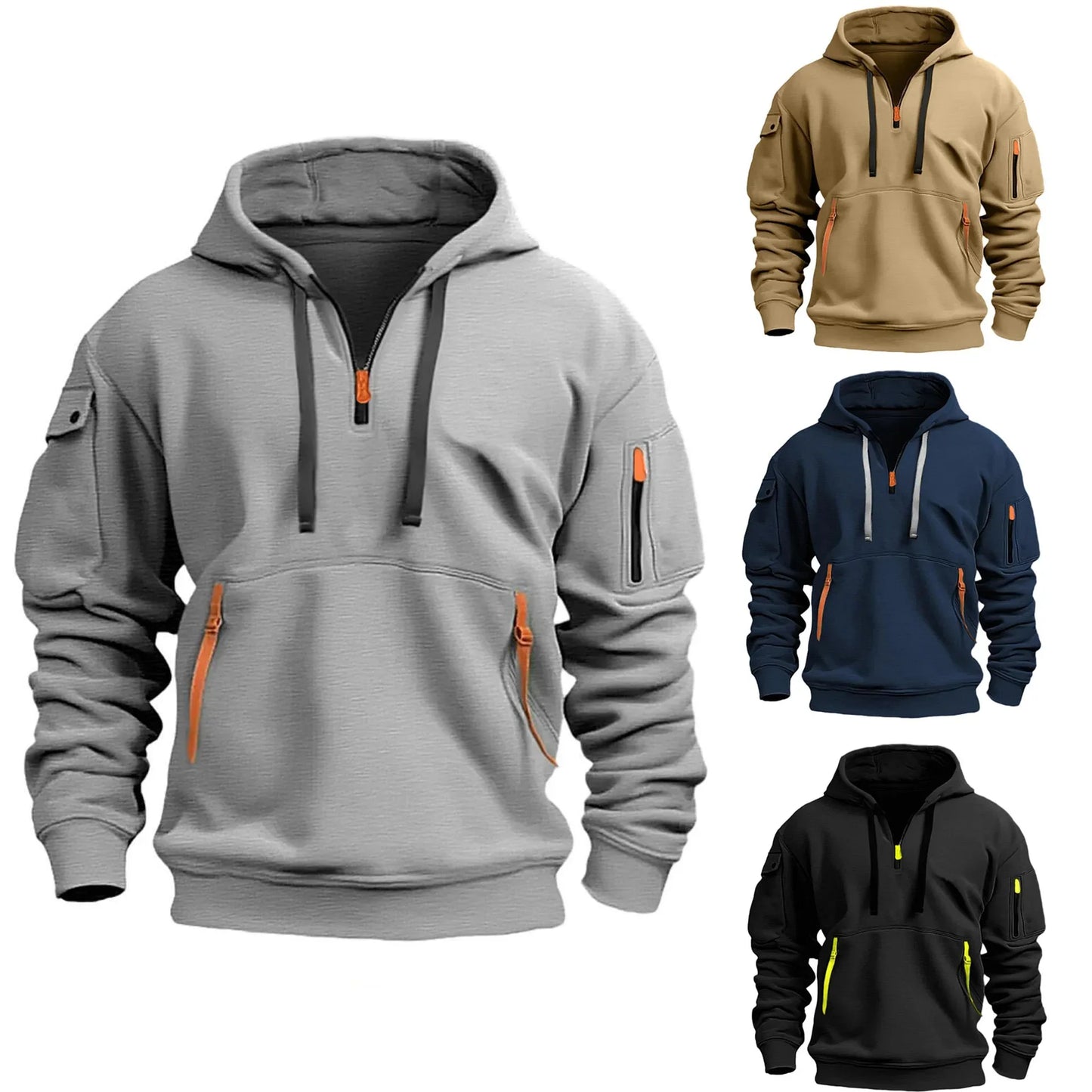 New autumn winter men's designer clothing multi-zipper arm pocket pullover fashion casual sweatshirt hooded fashion hoodie