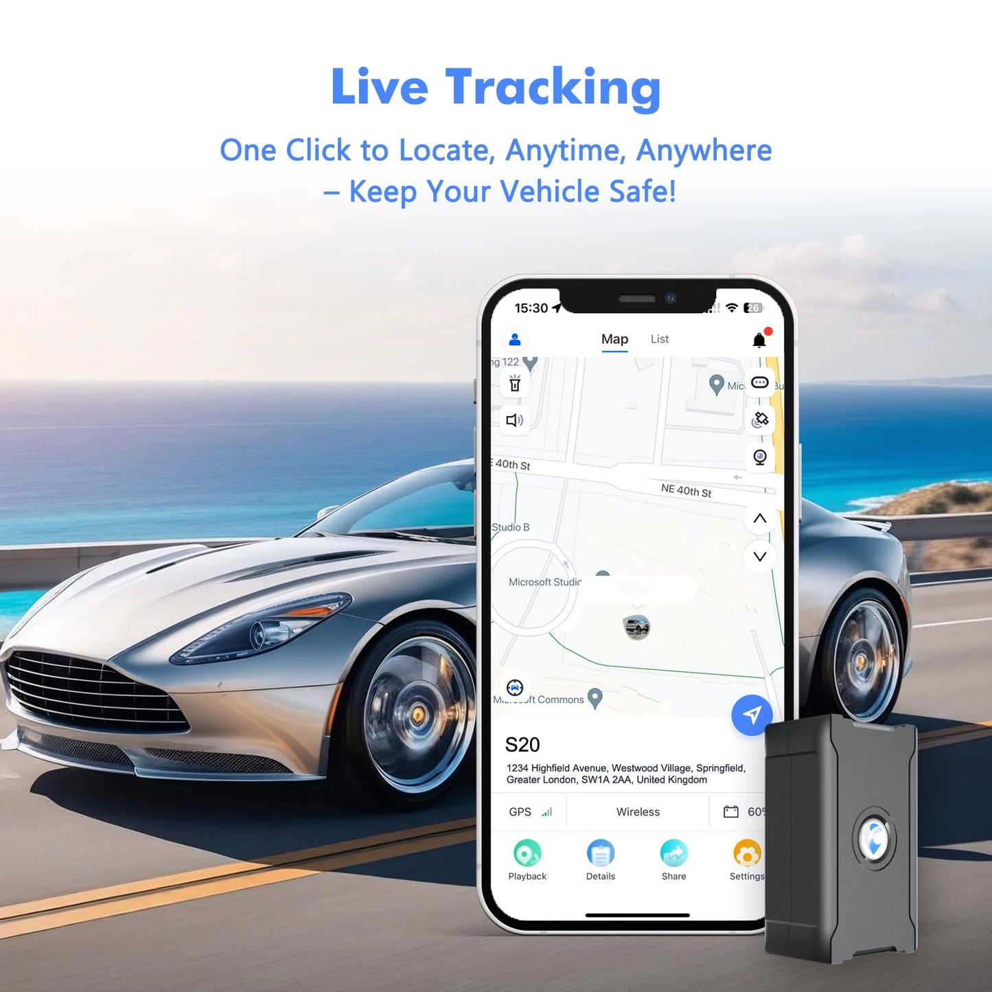 15-Day Battery GPS Tracker – Anti-Theft Vehicle Locator for Car/Truck/Moto/Luggage (Service Fee Required)