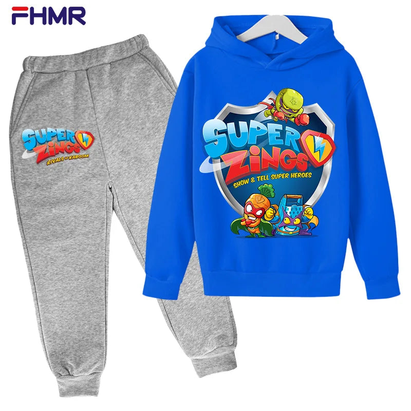 Super zings 4-14Y Kids Boys Hoodies+Pants Sets New Autumn Baby Tops Clothing Toddler Casual Sweatshirt Suit Children Clothes