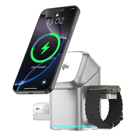 3-in-1 Magnetic Wireless Charger Stand for iPhone, for Apple Watch, for AirPods MagSafe — view 1 of chargers & cables