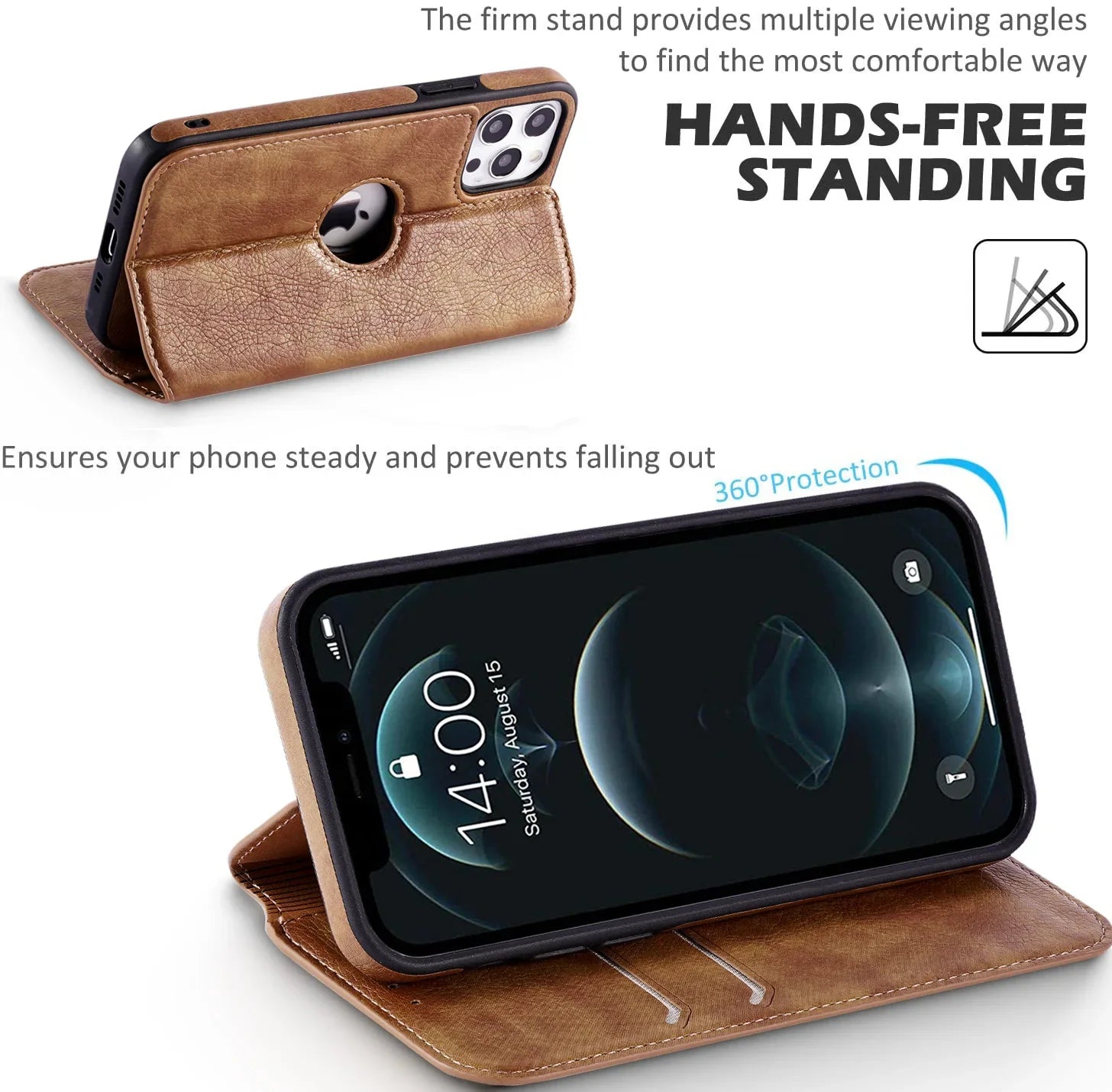 RFID-Blocking Leather Wallet Case for iPhone 11–16 Pro Max Slim Flip — view 4 of phone cases