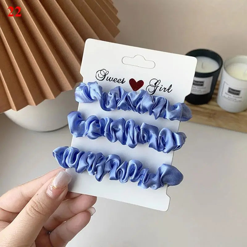 3pcs Beautiful Rubber Hair bands Hair tie Hair Accessories Satin Elastic Pigtails Ponytail Summer Women Children Candy Color — view 19 of product