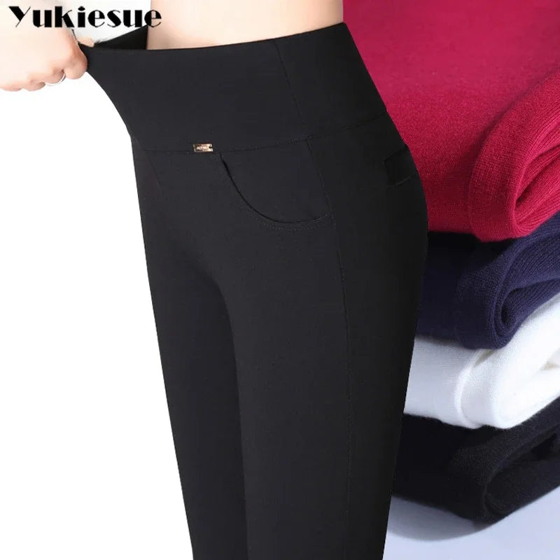 S-6XL winter warm 2024 high Elastic Waist Casual stretch Skinny Pencil Pants Women