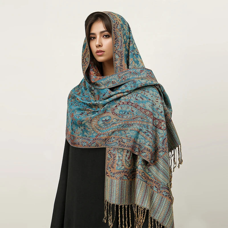 Bohemia Hijab Scarf Pashmina — Cashmere Modest-Fashion Long Shawl, Boho Print Head Wrap — view 20 of scarves & wraps