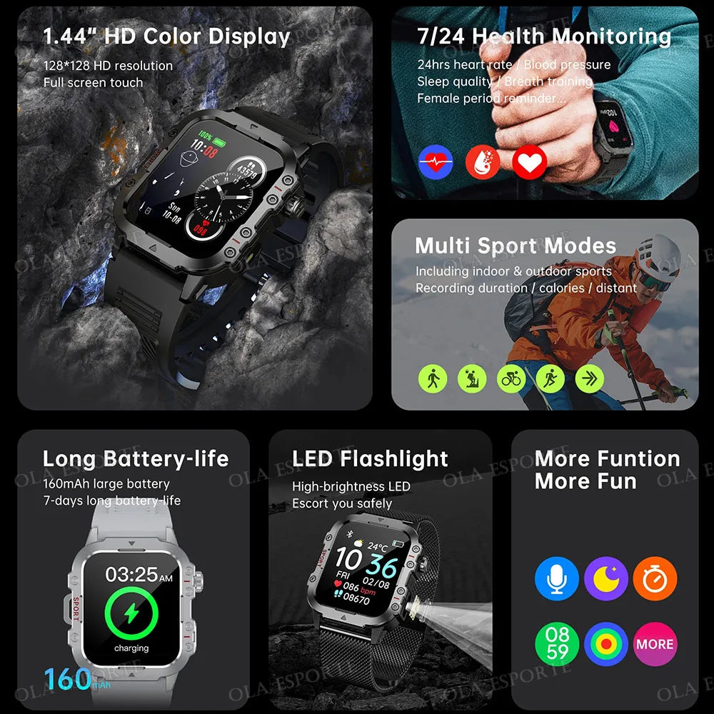 2025 Men's Military Smart Watch — IP67 3ATM Waterproof Outdoor Sports Smartwatch — view 3 of smart watches