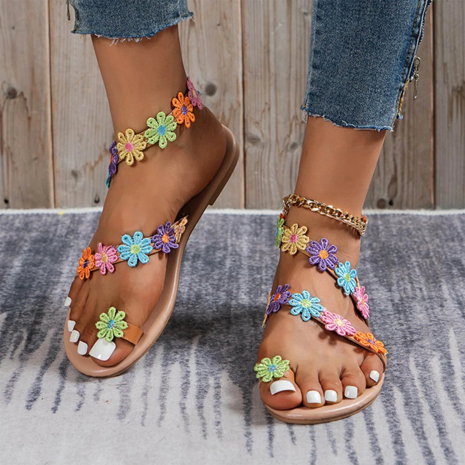 Bohemian Beaded Flip-Flops — Hand-Beaded Floral Thong Sandals — view 6 of sandals & slides