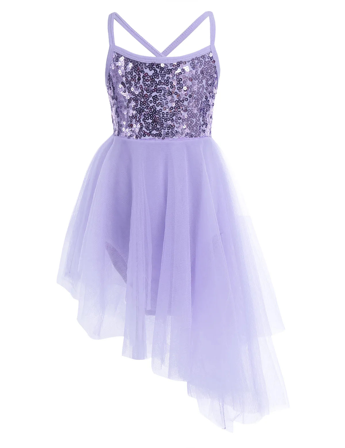 Kids Girls Sequin Ballet Tutu Hi-Lo Dress - Fairy Leotard Costume — view 8 of dance costumes