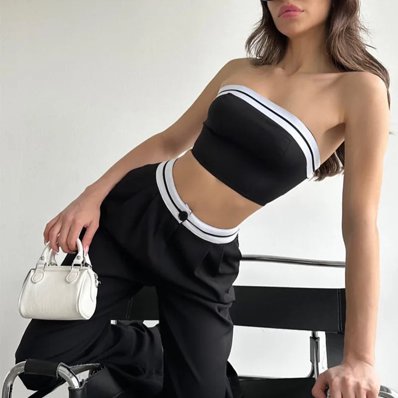 Women's Sexy And Fashionable Pants Set Spring/Summer Spicy Girls Sports Tube Top+High Waist Wide