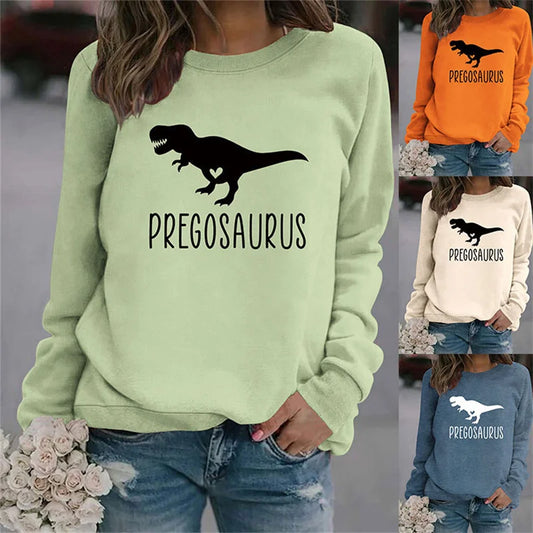 The new cotton fashion fall female pregosaurus dinosaur goes with a vintage crew-neck, long-sleeved hoodie