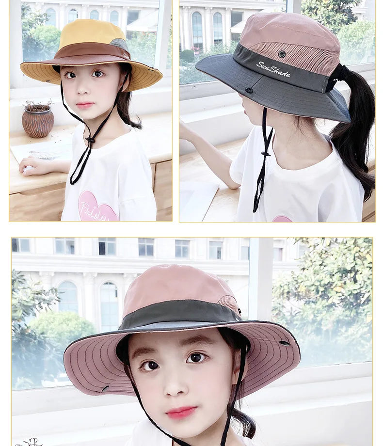 Child-Parents Fishing Hat Girls Outdoor UV Protection Bucket Hat Women's Panama Summer Wide Brim Bob Hiking Sun Hat for Woman