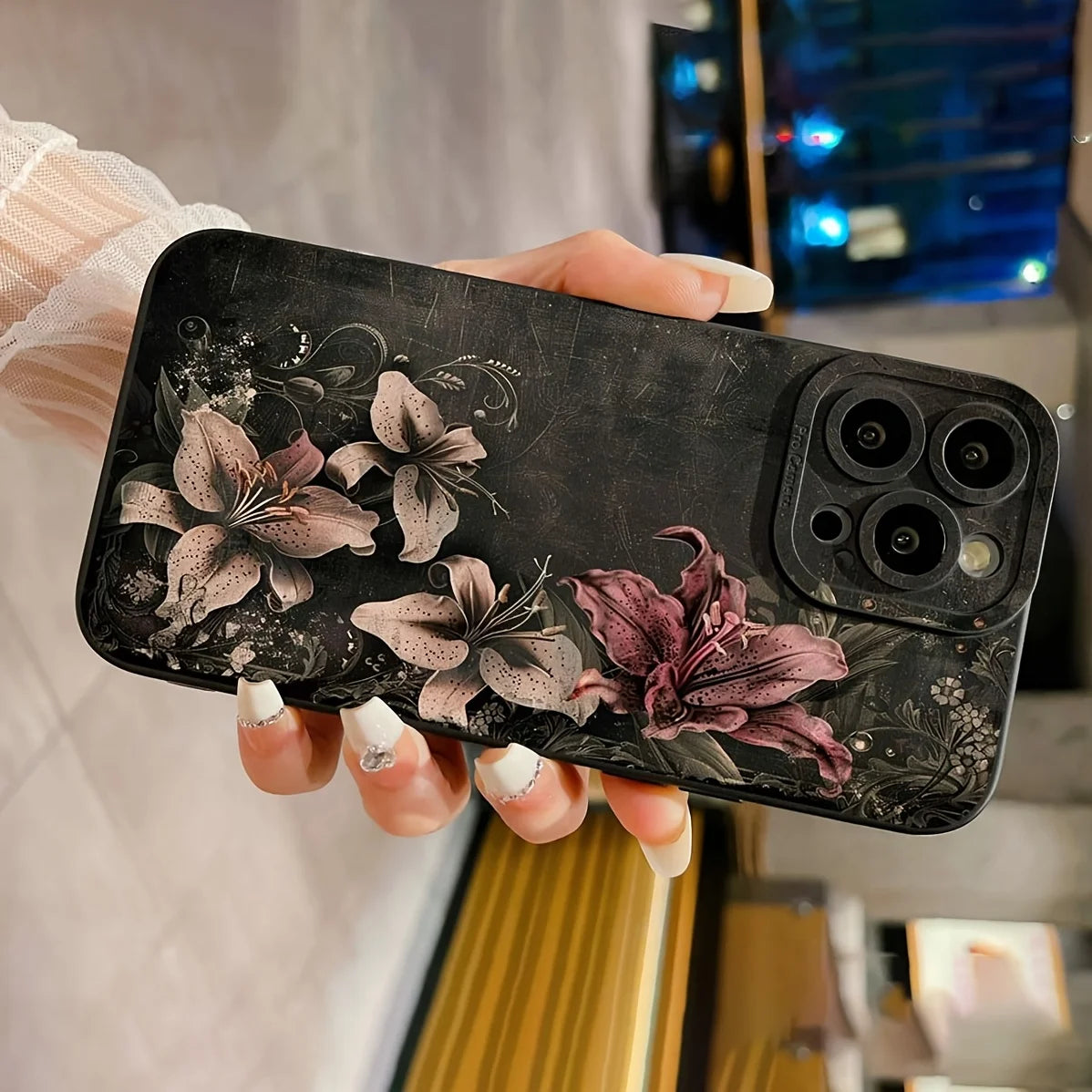 Huameng Classic Floral Lily Luxury Case for iPhone 13–17 Pro Max Designer — view 2 of phone cases
