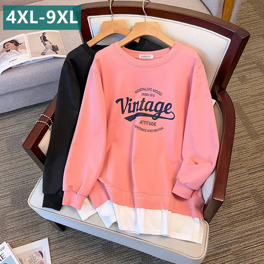 New 2024 Ladies Autumn Winter Plus Size Tops For Women Large Long Sleeve Pink Black Sweatshirt Coat 4XL 5XL 6XL 7XL 8XL 9XL