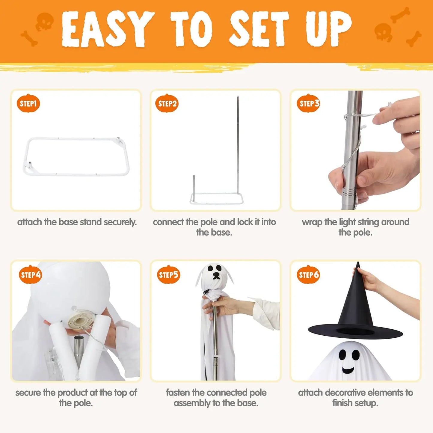 Outdoor Halloween Ghost Decorations, 55" Standing Ghost & 23" Dog Set — product photo 5
