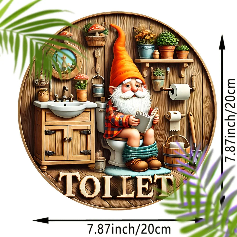 Home Decor Country Farmhouse Wooden Toilet Sign — Charming Dwarf Design 8x8 in Round Wall Decoration — view 10 of home decor
