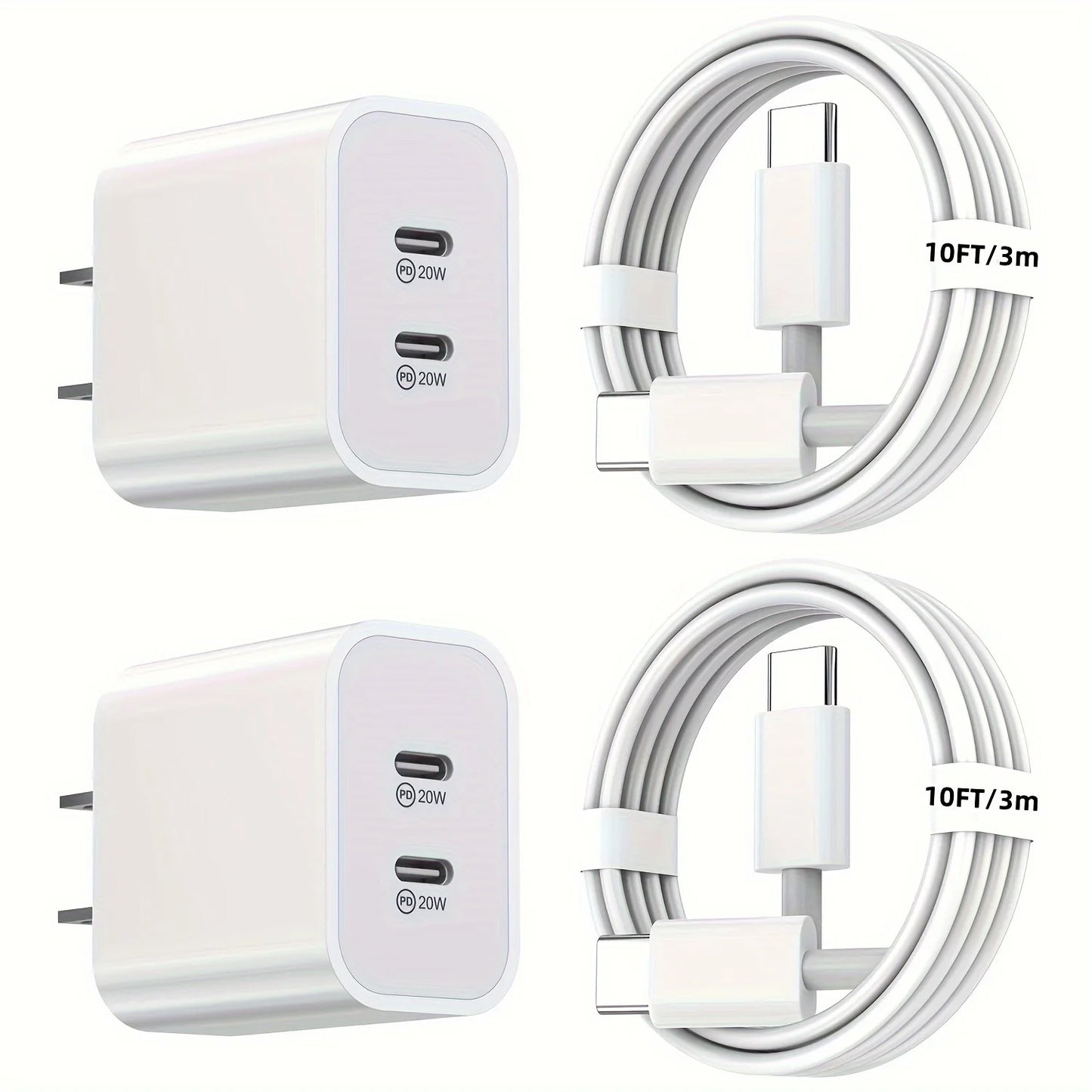 2-Pack 40W PD Dual-Port USB-C Charger + 10ft USB-C Cable — Long-Range Fast Charge — view 1 of chargers & cables