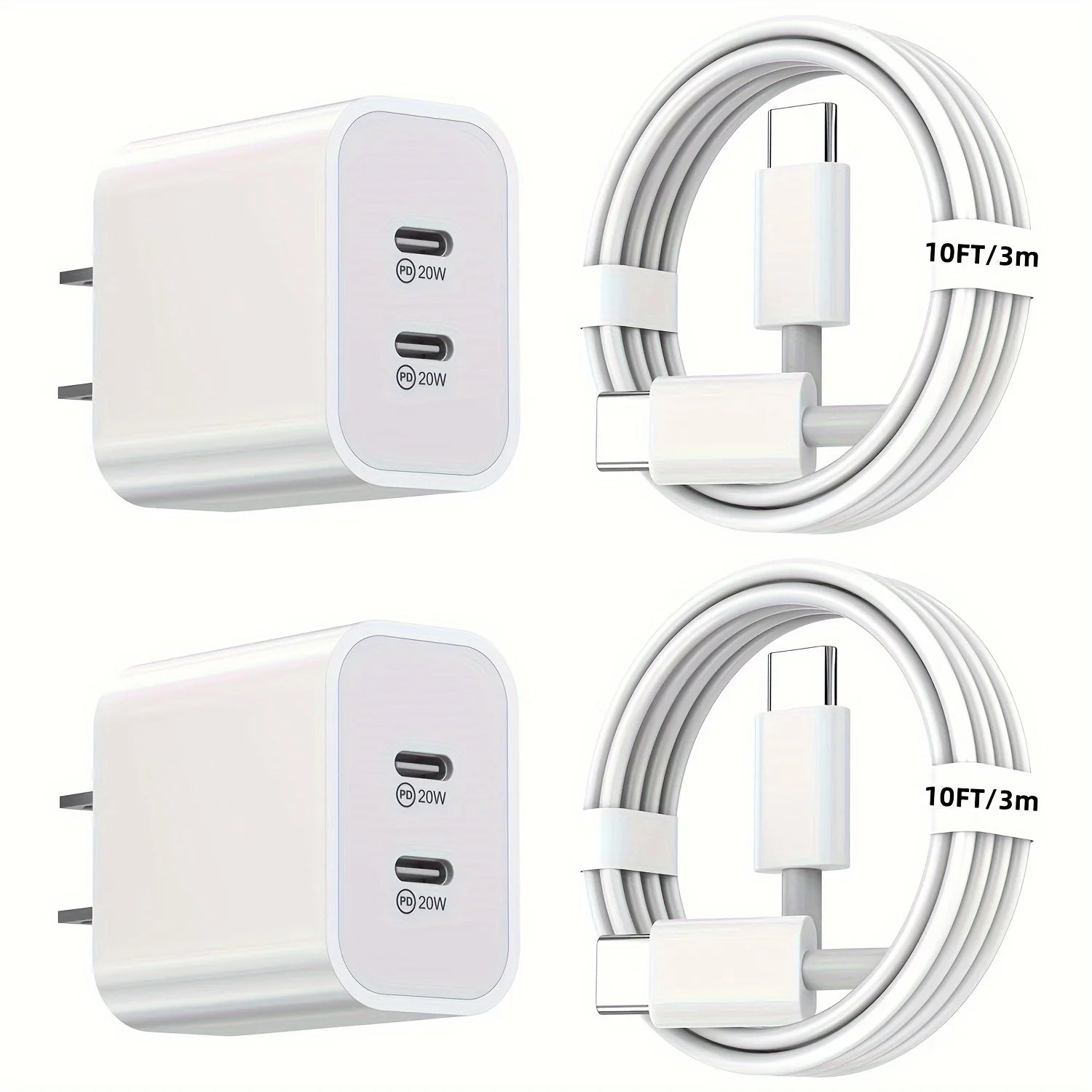 2-Pack 40W PD Dual-Port USB-C Charger + 10ft USB-C Cable — Long-Range Fast Charge — view 1 of chargers & cables