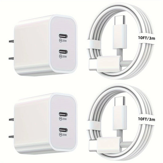 2-Pack 40W PD Dual-Port USB-C Charger + 10ft USB-C Cable — Long-Range Fast Charge — view 1 of chargers & cables