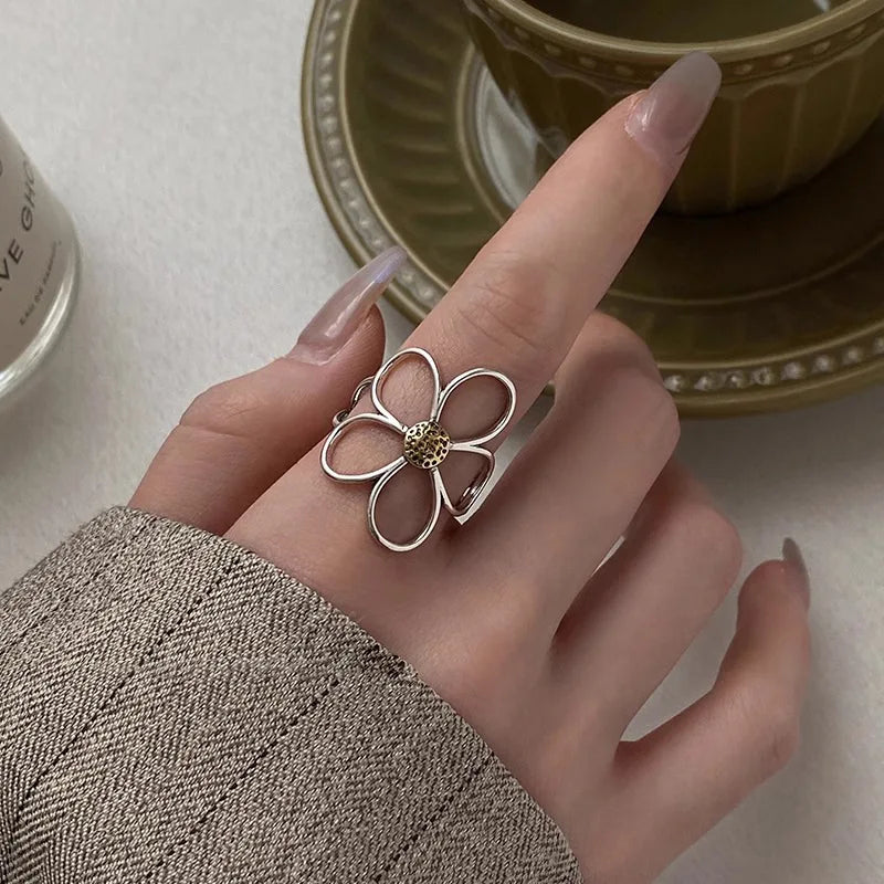 VENTFILLE Women's 925 Sterling Silver Flower Ring — Hollow Retro Fine Jewelry Gift — view 4 of jewelry