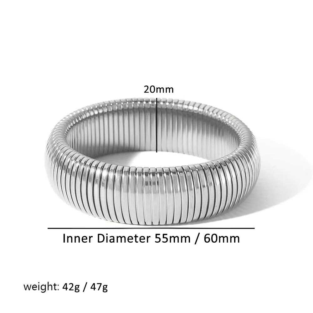 Women's 304L Steel Elastic Bracelet — 18K Gold Plated Chunky Punk Bangle Jewelry — view 10 of jewelry