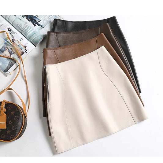 Genuine Leather Sexy Mini Skirt Women 2022 Spring South Korean Fashion High Waist  A-line Skirt High street