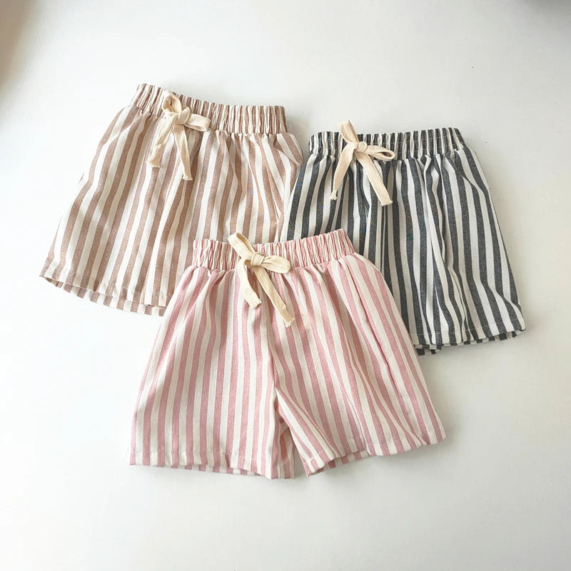 Toddler Linen Cotton Shorts - Breathable Summer Stripe Shorts for Kids — view 3 of toddler apparel