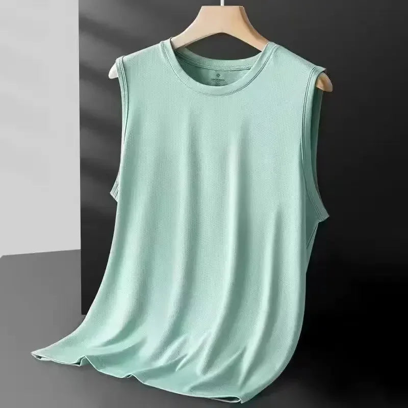 Men's ice silk mesh sleeveless tank vest for summer workouts — view 3