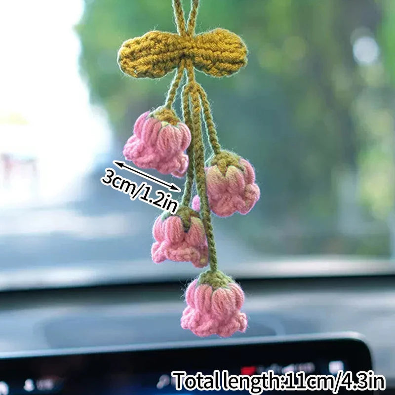 Home Decor Crochet Flower Pendant — Hand-Knitted Car Interior Hanging Decor & Bag Accessory