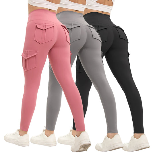 3-Pack High-Waisted Gym Leggings — Solid Color Fitness Yoga Pants Set — view 1 of sports & fitness