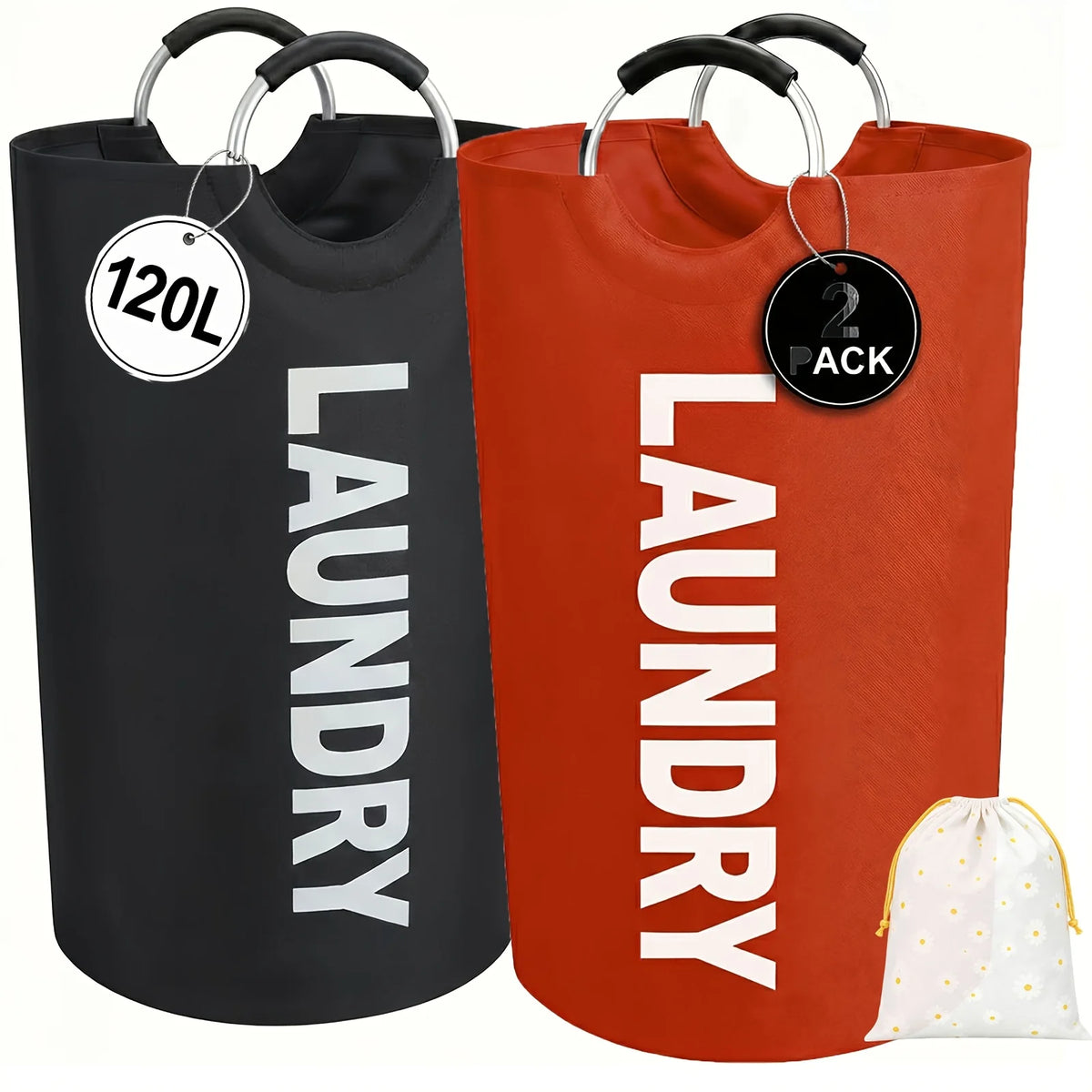 2-Pack Foldable Laundry Hamper with Detachable Bag, Tall — product photo 1