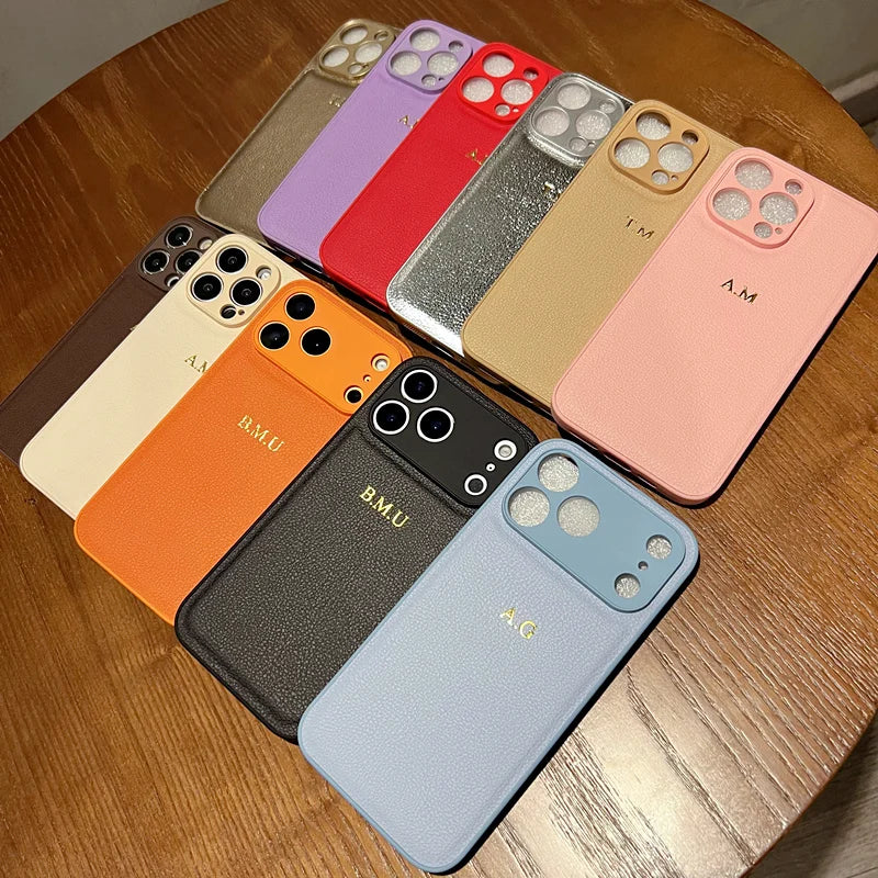 Personalized Gold Initial Leather Case for iPhone 11–17 Pro Max Custom Name — view 5 of phone cases