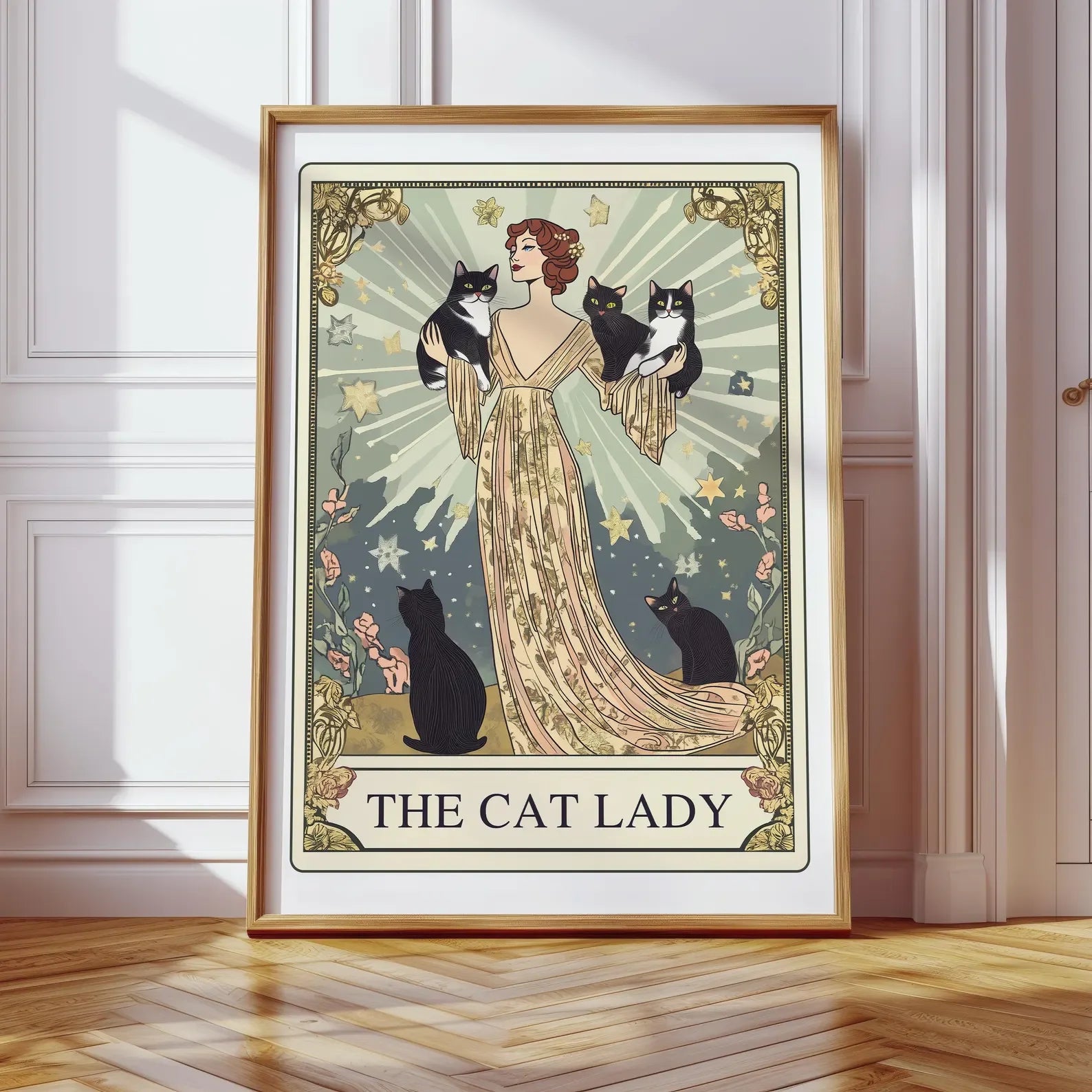 Home Decor Cat Lady Tarot Print — Art Nouveau Wall Art, Vintage Cat Lovers Poster, Cat Mom Gift — view 6 of home decor
