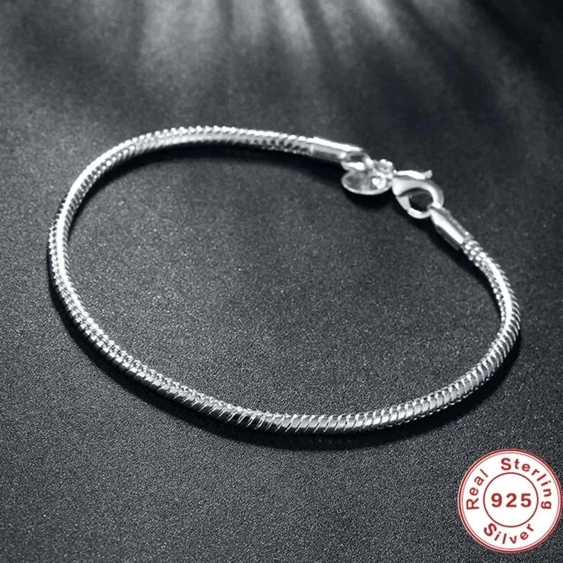 Women's 925 Sterling Silver Charm Bracelet — Handmade Snake Chain Fine Jewelry — view 6 of jewelry