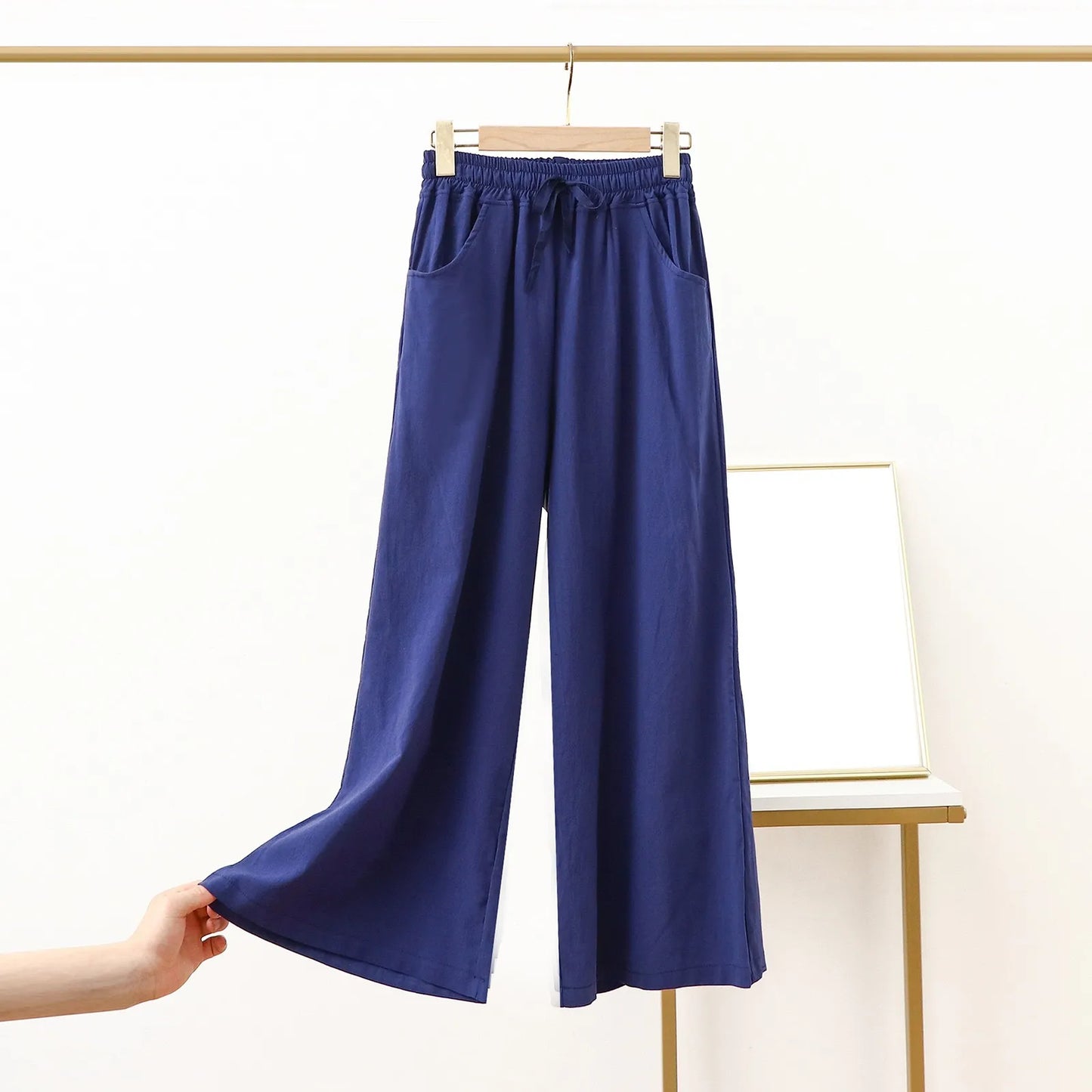 Summer Cargo Pants Women Solid Pocket Wide Leg Pants Elastic Waist Loose Pants Plus Size