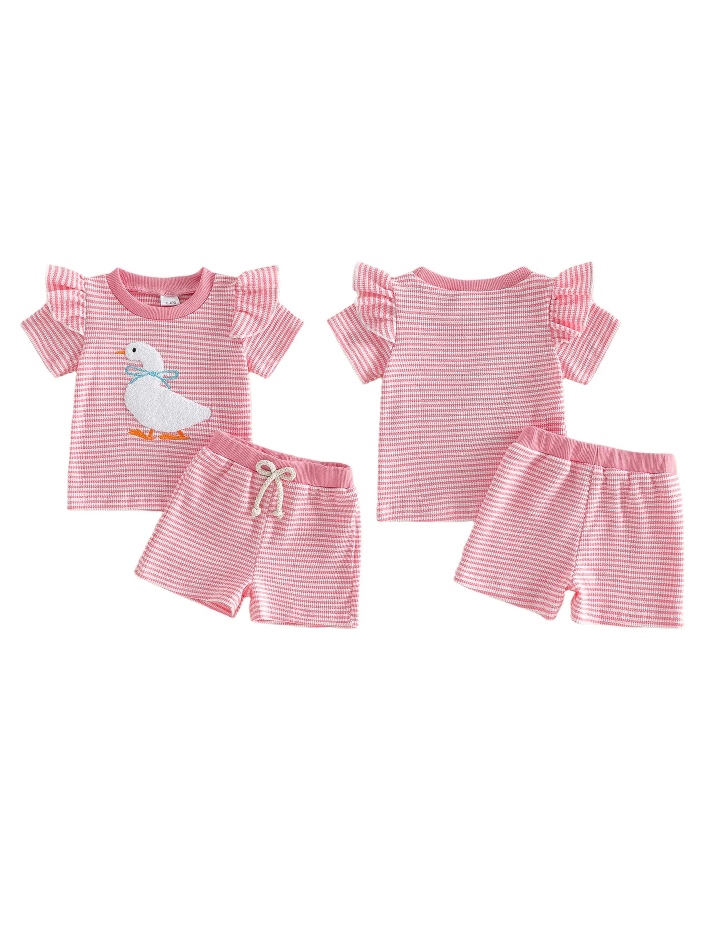 Infant Girl Embroidered Goose Top & Bow Shorts Set - Vintage Smocked Outfit — view 2 of infant sets