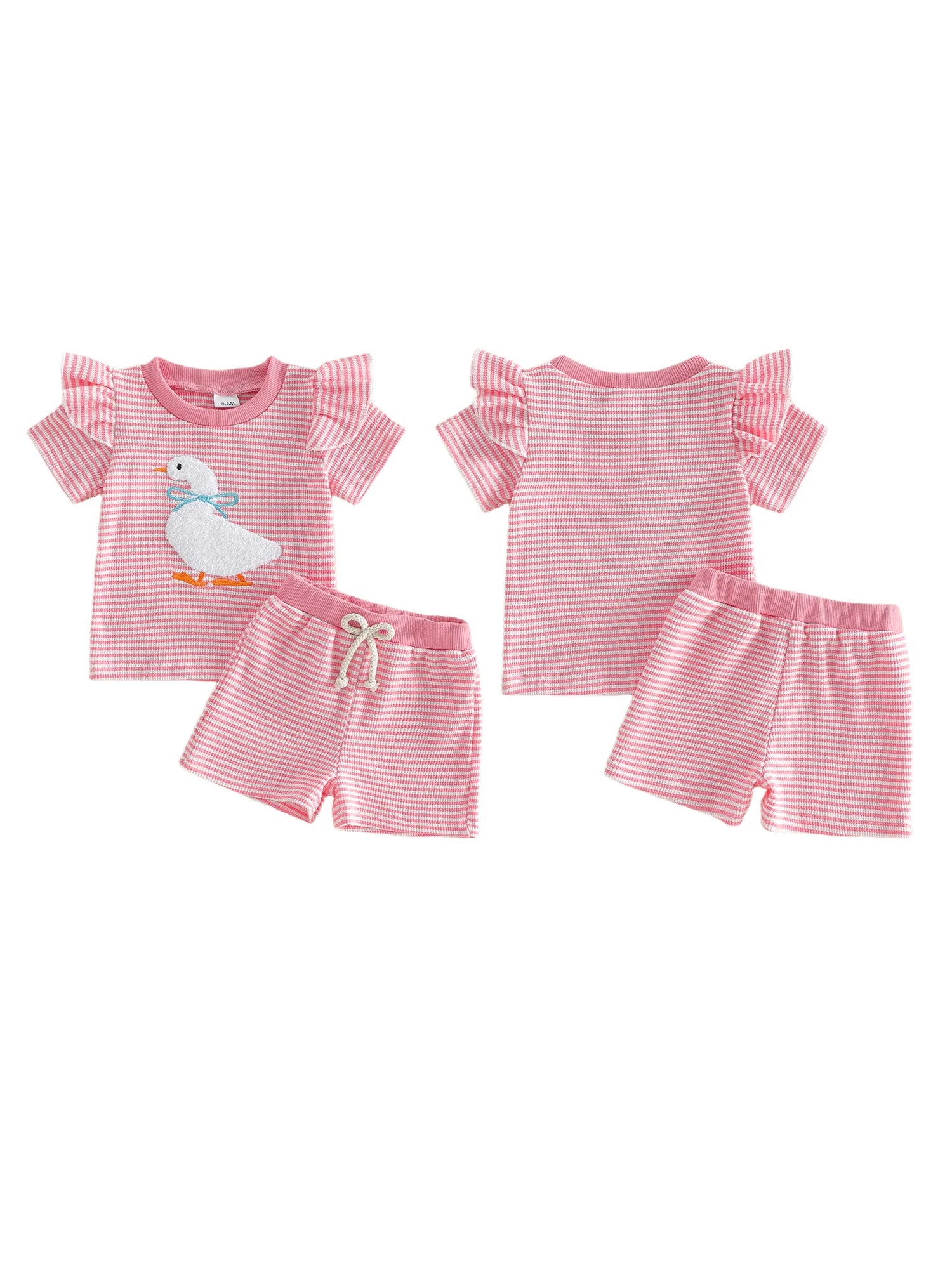 Infant Girl Embroidered Goose Top & Bow Shorts Set - Vintage Smocked Outfit — view 2 of infant sets
