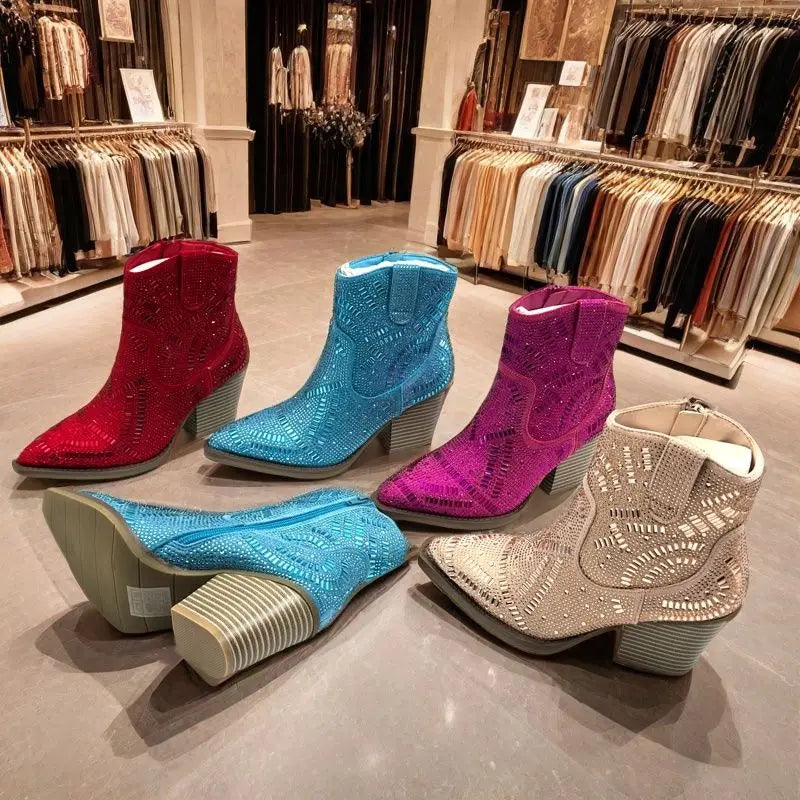 Diamond Chelsea Cowboy Boots — Y2K Western Ankle Boots with Crystal Detailing — view 4 of boots