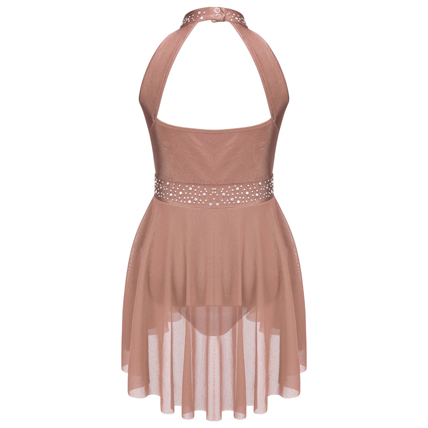 Girls Lyrical Dance Dress - Sleeveless Rhinestone Performance Leotard — view 3 of dance costumes